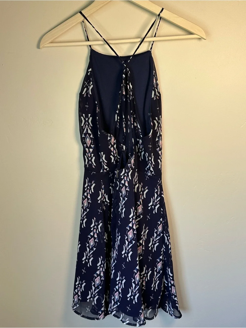 Charlotte Russe Small Navy Coastal Cowgirl Sundress w/Pink White Geometric Print - Picture 2 of 5